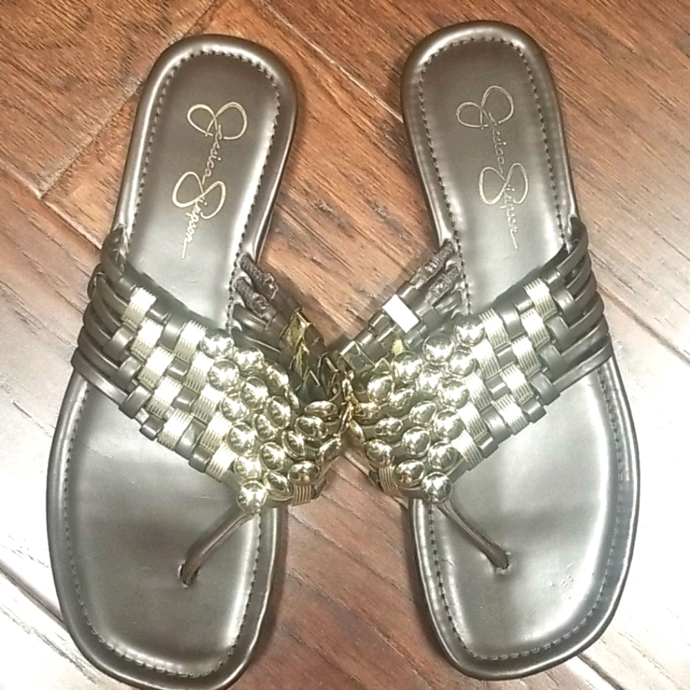 Jessica Simpson Brown and Gold Sandals